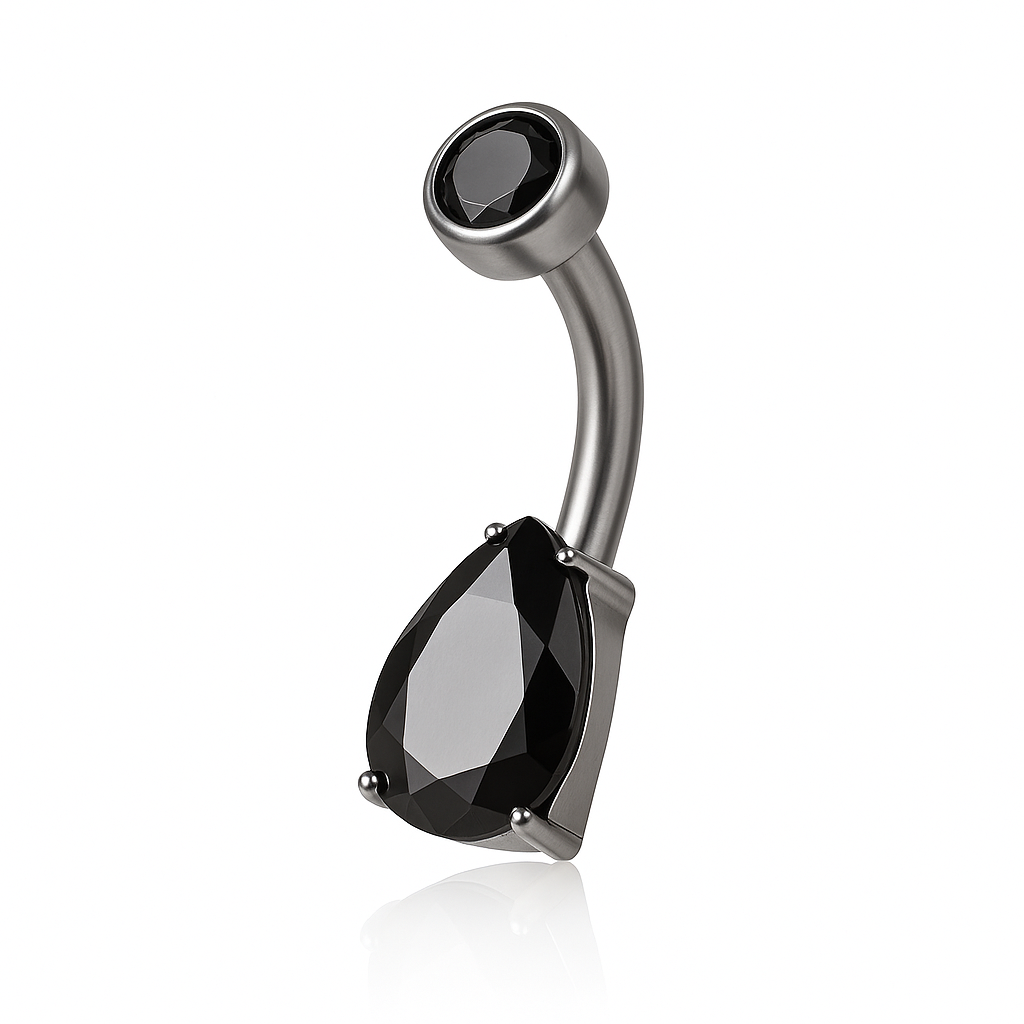 Piercing nombril bijou goutte zircon noir — coloris gunmetal noir