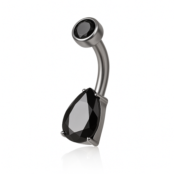 Piercing nombril bijou goutte zircon noir — coloris gunmetal noir