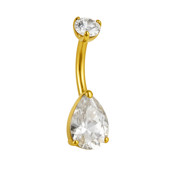 Piercing nombril goutte opale zircon doré — pendentif larme transparente