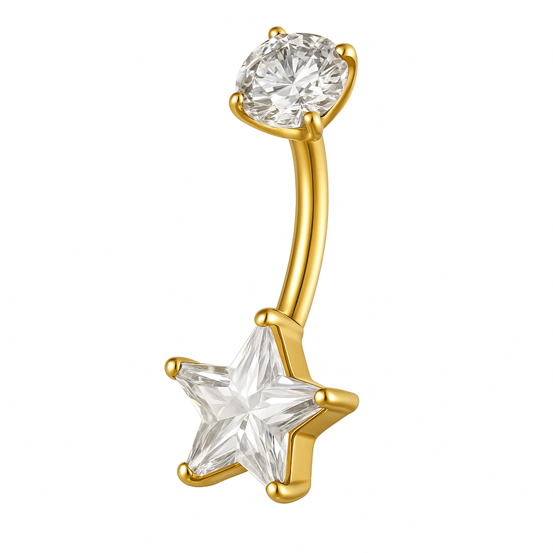 Piercing nombril étoile 5 branches zircon doré — design géométrique