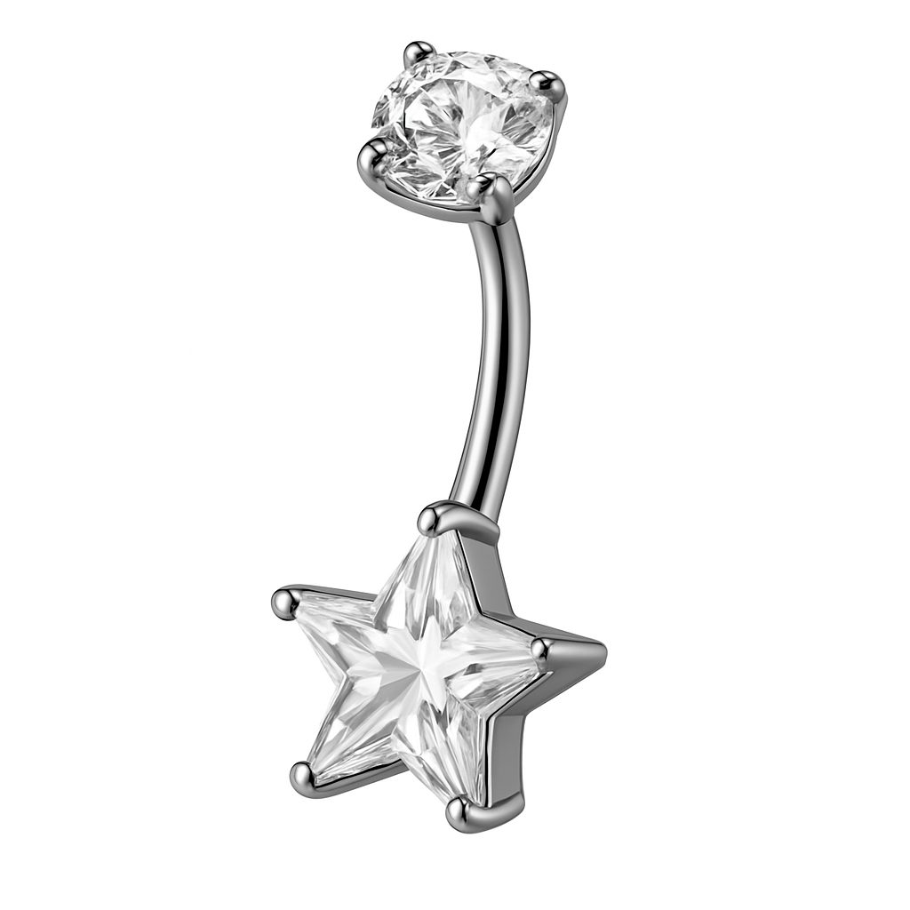 Piercing nombril étoile 5 branches zircon argenté — design géométrique