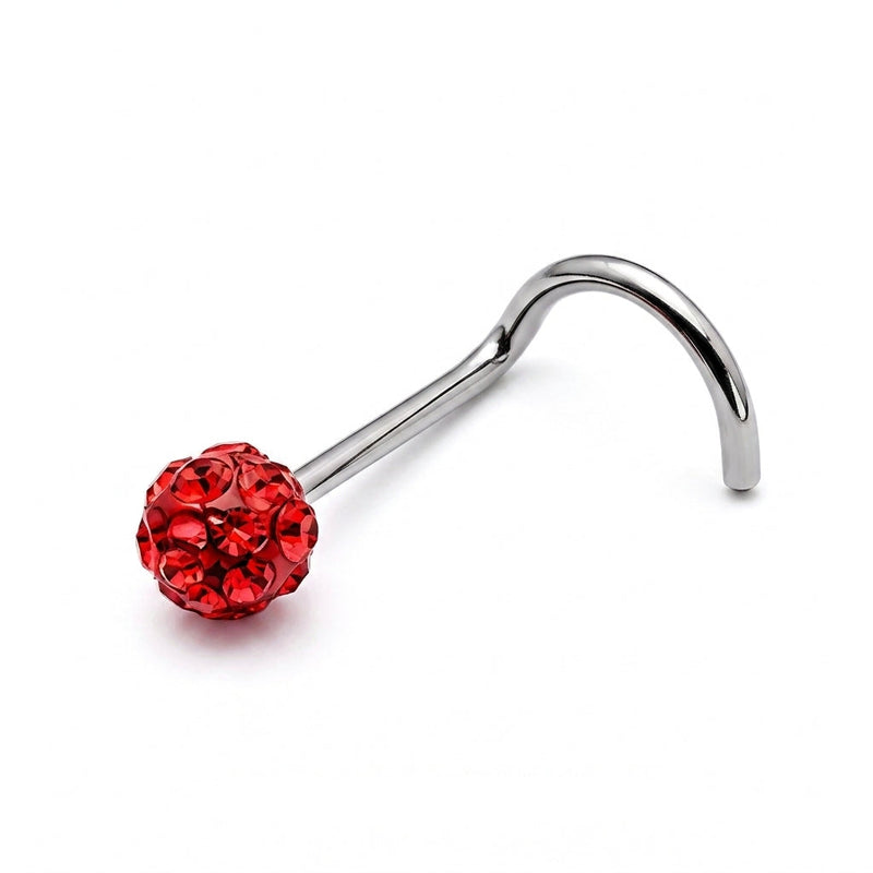 Vis nez argentee boule disco multi-strass rouge — fond blanc