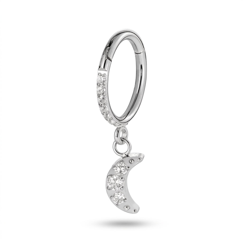 Clicker Doré Lune Pavé Zircon pour Piercing Lobe, Conch, Rook - vue 3