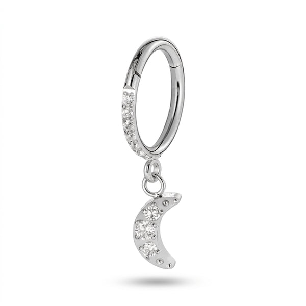 Clicker Doré Lune Pavé Zircon pour Piercing Lobe, Conch, Rook - vue 3