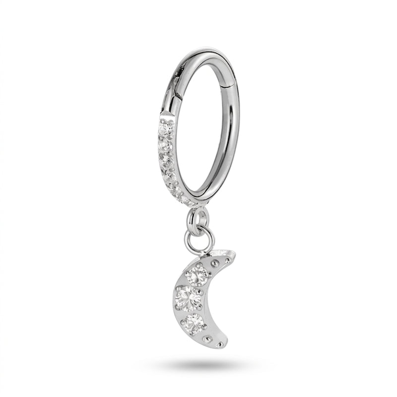 Clicker Doré Lune Pavé Zircon pour Piercing Lobe, Conch, Rook - vue 3