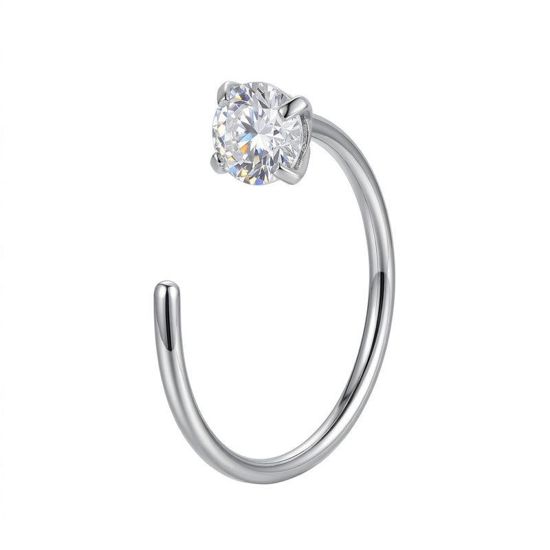Anneau narine argente zircon solitaire serti 4 griffes — fond blanc