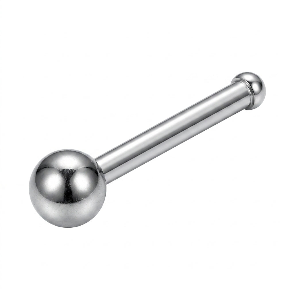 Tige droite argentee boule lisse nostril — fond blanc