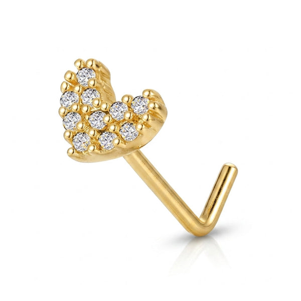 Clou en L dore coeur pave 12 zircons blancs — fond blanc