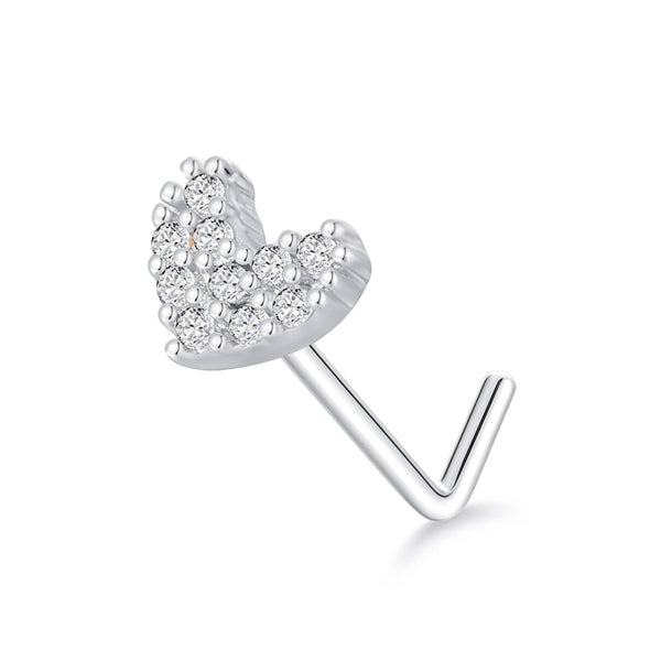 Clou en L argente coeur pave zircons blancs — fond blanc
