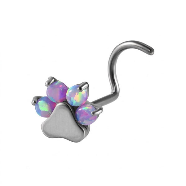 Vis argentee patte chat 3 opales violet irise — fond blanc