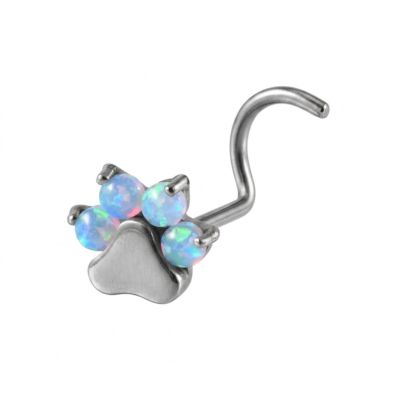 Vis argentee patte chat 3 opales bleu-vert irise — fond blanc