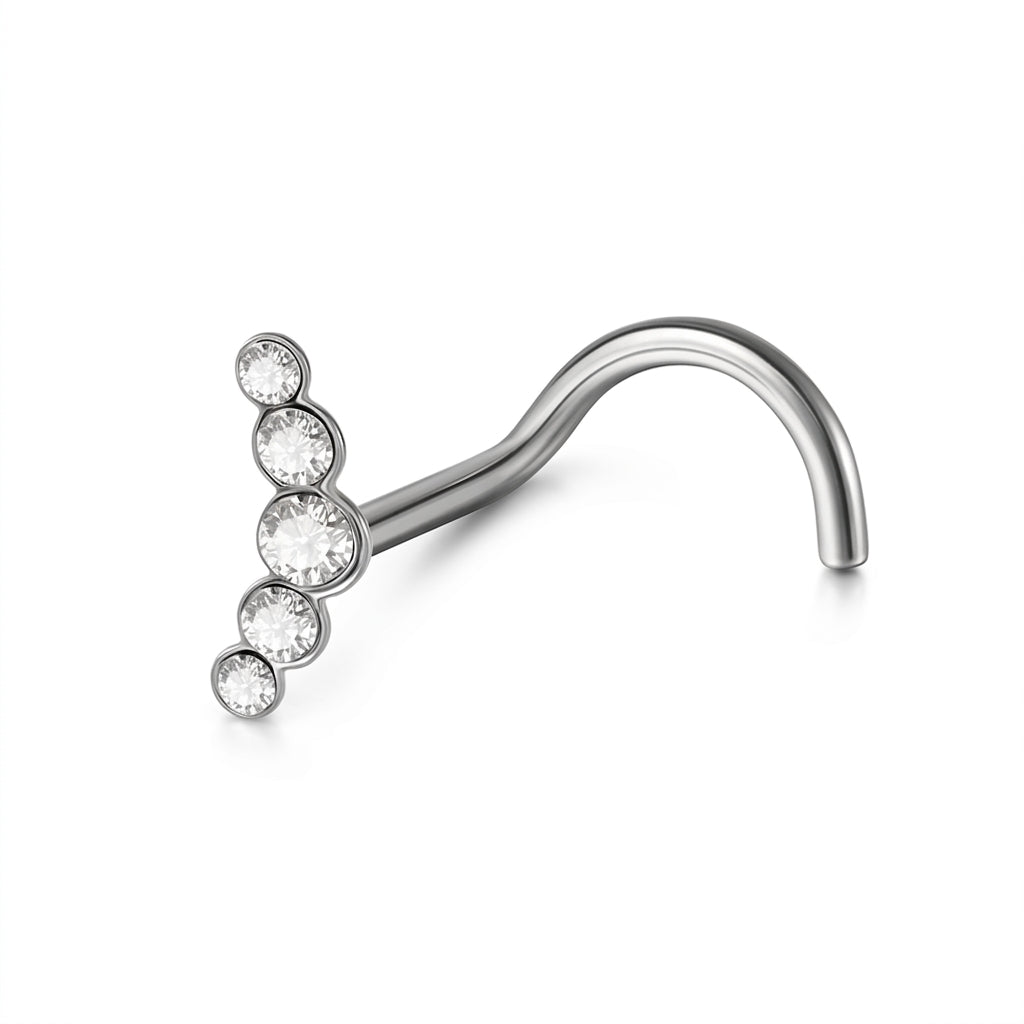 Vis de nez argentee barre 5 zircons serti clos — fond blanc