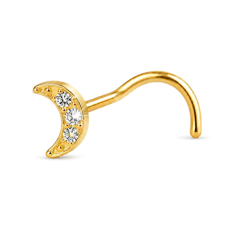 Vis nez doree croissant de lune 3 zircons ronds serti clos — fond blanc