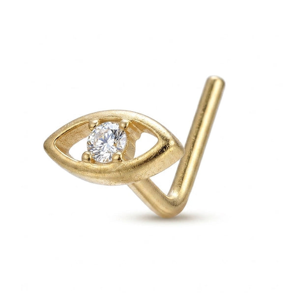 Clou en L dore ornement oeil du destin ajoure zircon central — fond blanc