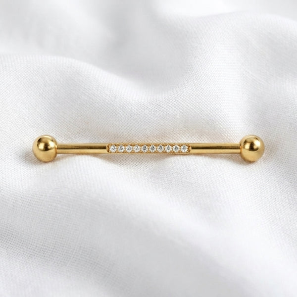 Piercing Industriel Doré, Barre Titane avec Ligne Zircones - vue 4