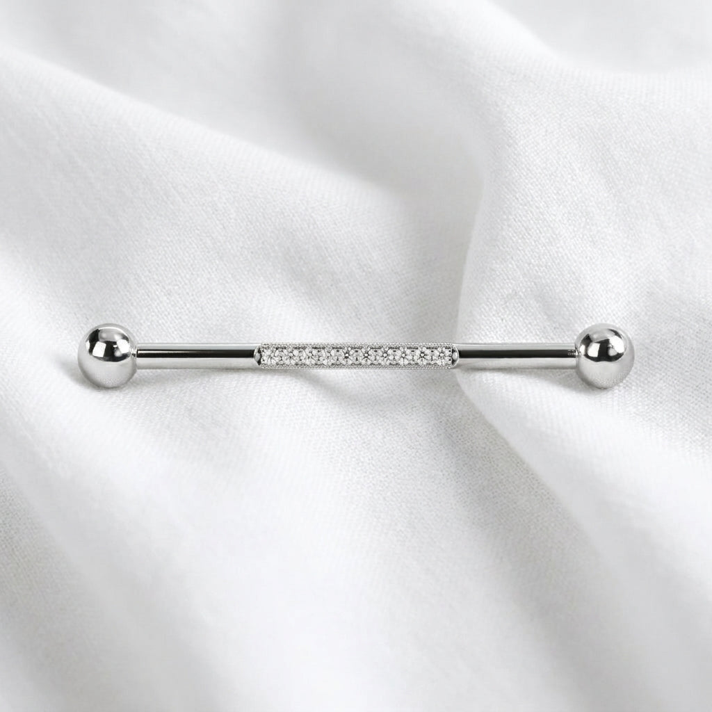 Piercing Industriel Doré, Barre Titane avec Ligne Zircones - vue 2