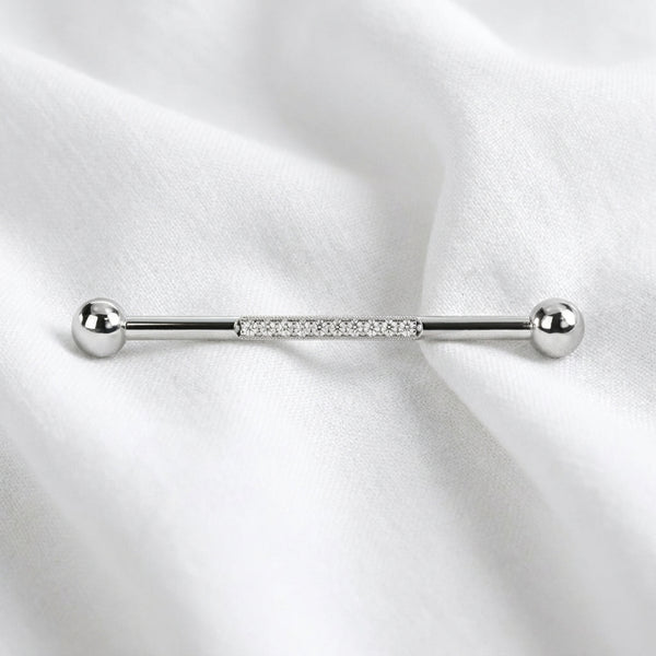 Piercing Industriel Doré, Barre Titane avec Ligne Zircones - vue 2