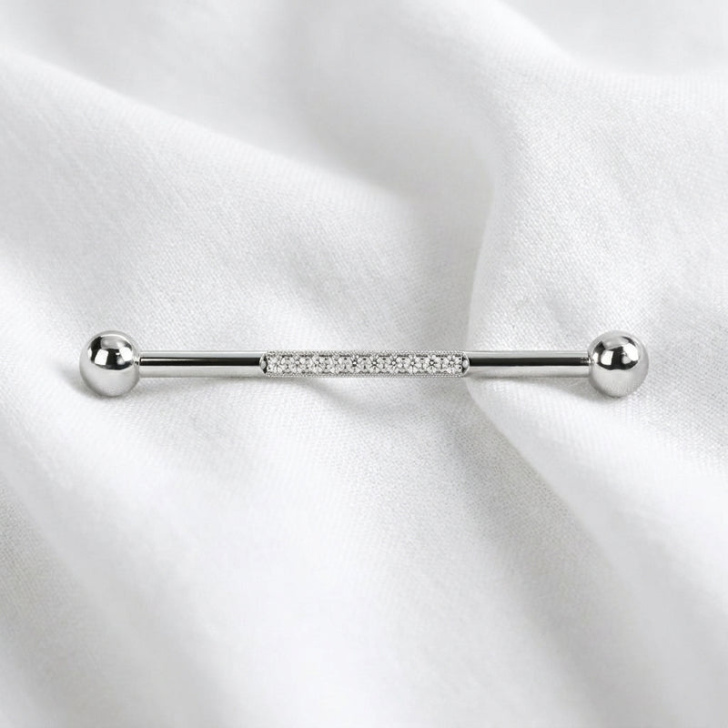 Piercing Industriel Doré, Barre Titane avec Ligne Zircones - vue 2