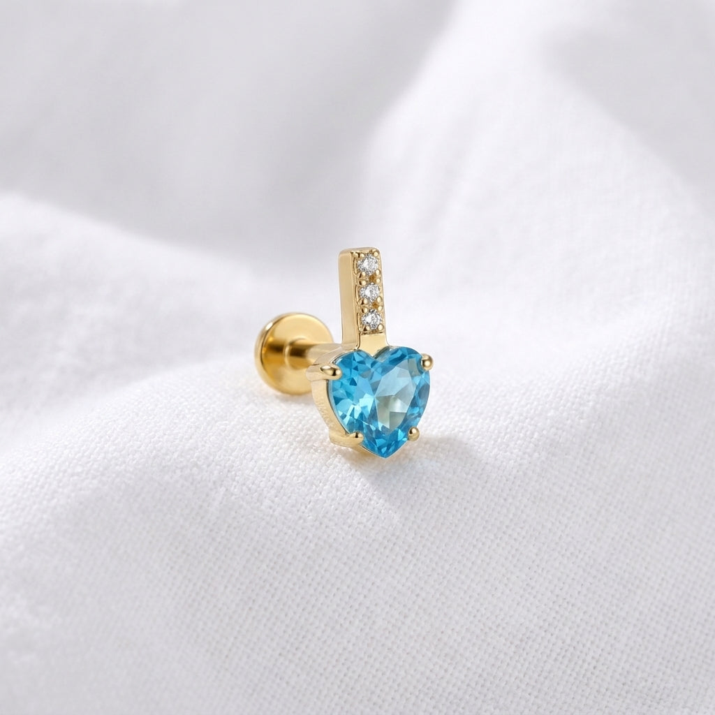 Piercing Labret Hélix Cœur Zircon 3D Doré et 3 Zircons - vue 9