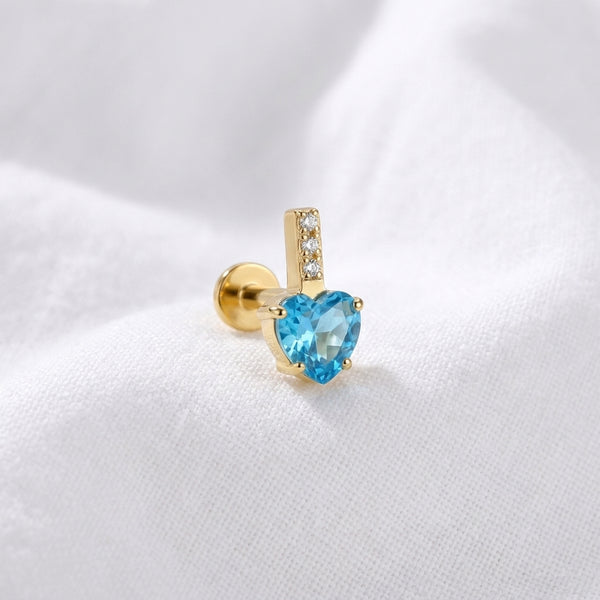 Piercing Labret Hélix Cœur Zircon 3D Doré et 3 Zircons - vue 9