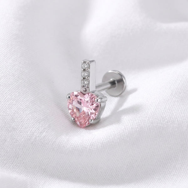 Piercing Labret Hélix Cœur Zircon 3D Doré et 3 Zircons - vue 2