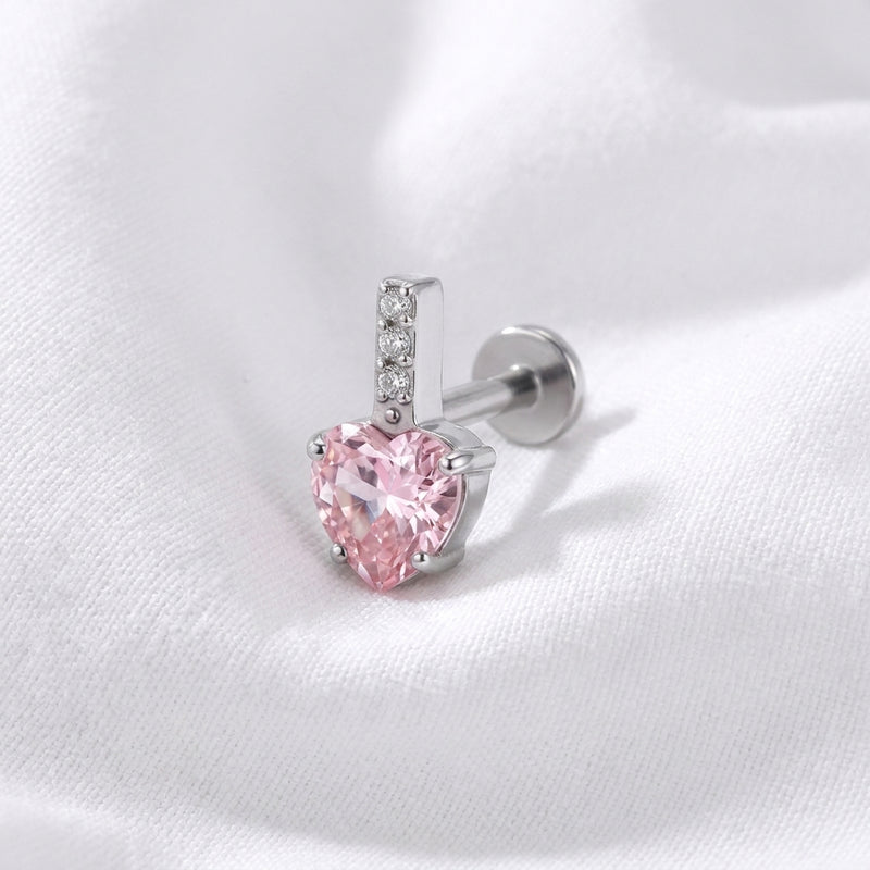 Piercing Labret Hélix Cœur Zircon 3D Doré et 3 Zircons - vue 2