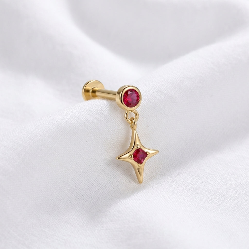 Piercing Hélix Labret Doré Pendentif Étoile Zircons Scintillants - vue 9