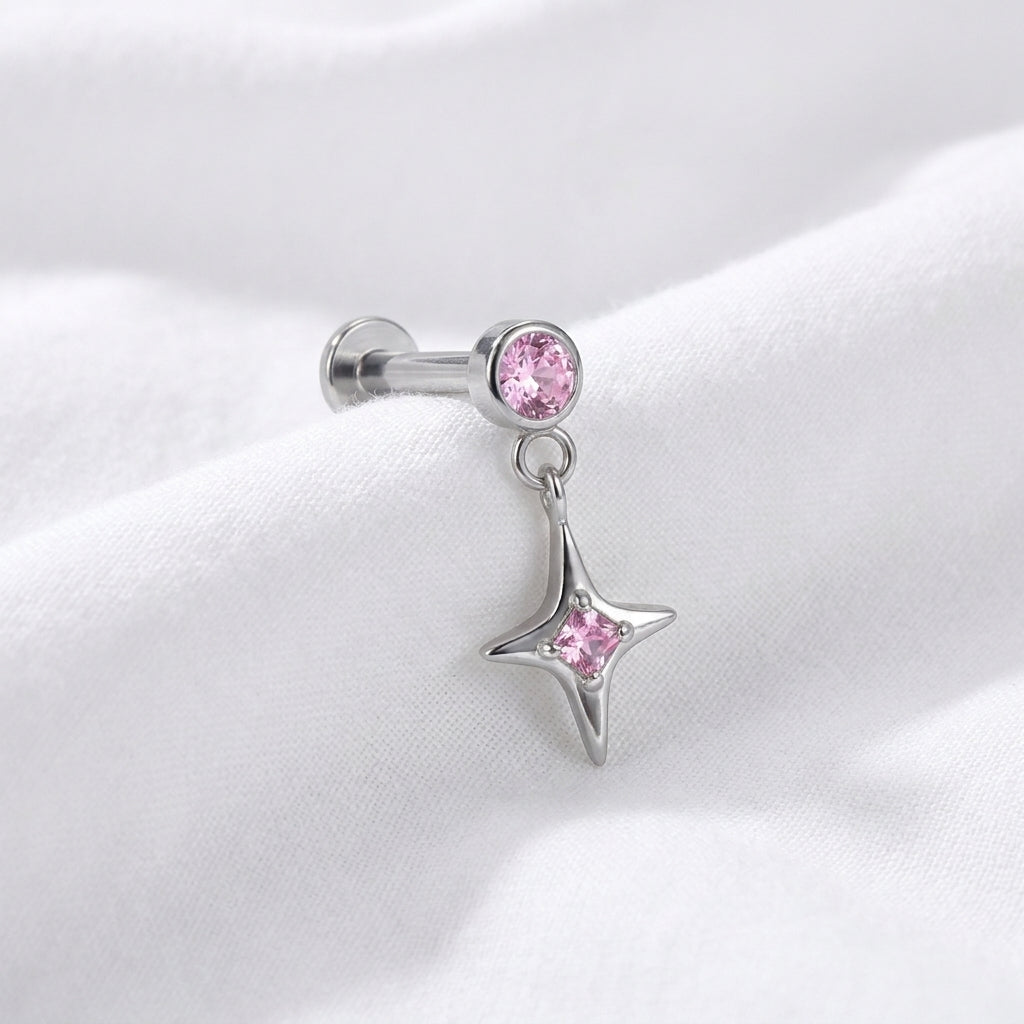 Piercing Hélix Labret Doré Pendentif Étoile Zircons Scintillants - vue 6