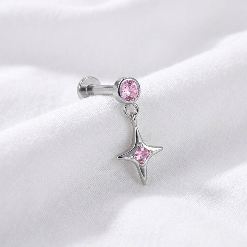 Piercing Hélix Labret Doré Pendentif Étoile Zircons Scintillants - vue 6