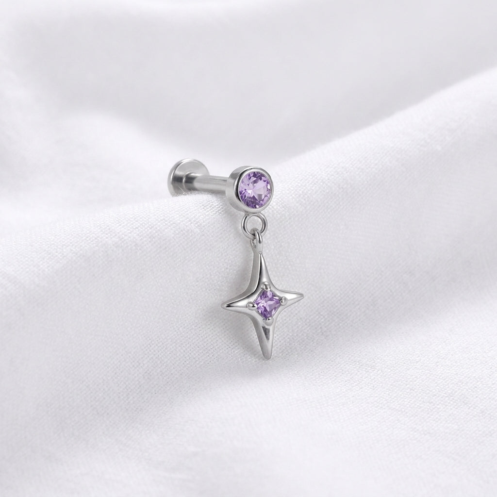 Piercing Hélix Labret Doré Pendentif Étoile Zircons Scintillants - vue 2