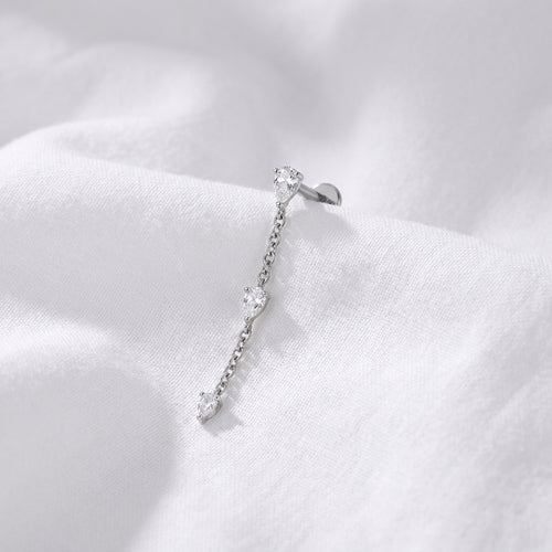 Piercing cartilage doré labret chaîne 3 poires zircon - vue 2