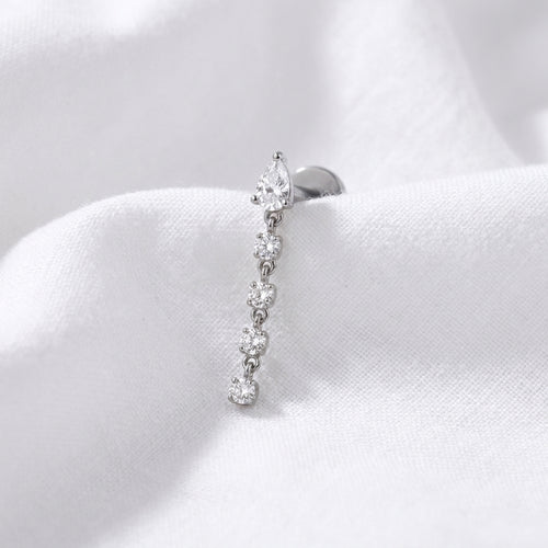 Piercing Cartilage Doré : Labret Zircon Poire & Chaîne - vue 2