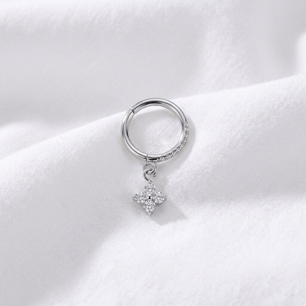 Anneau Clicker Doré Fleur Zircon pour Cartilage, Hélix & Lobe - vue 2