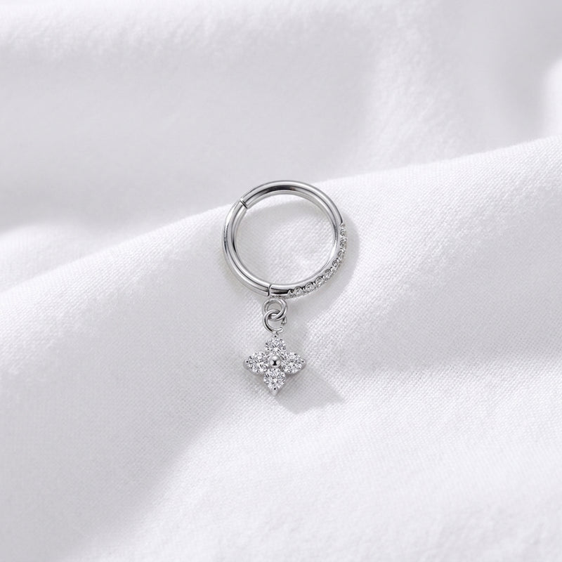 Anneau Clicker Doré Fleur Zircon pour Cartilage, Hélix & Lobe - vue 2