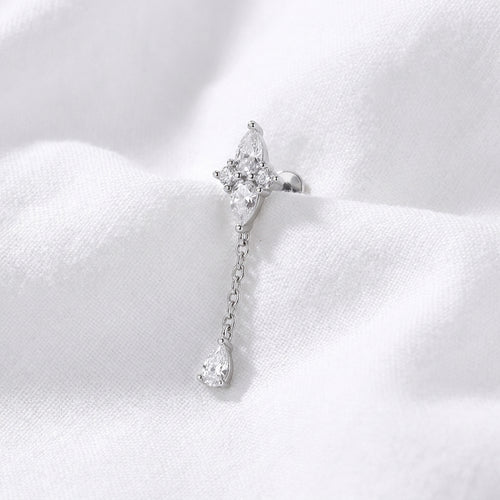 Piercing Cartilage Doré : Étoile Marquise, Chaîne & Goutte Zircon - vue 2