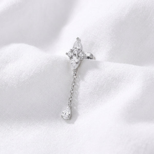 Piercing Cartilage Doré : Étoile Marquise, Chaîne & Goutte Zircon - vue 2