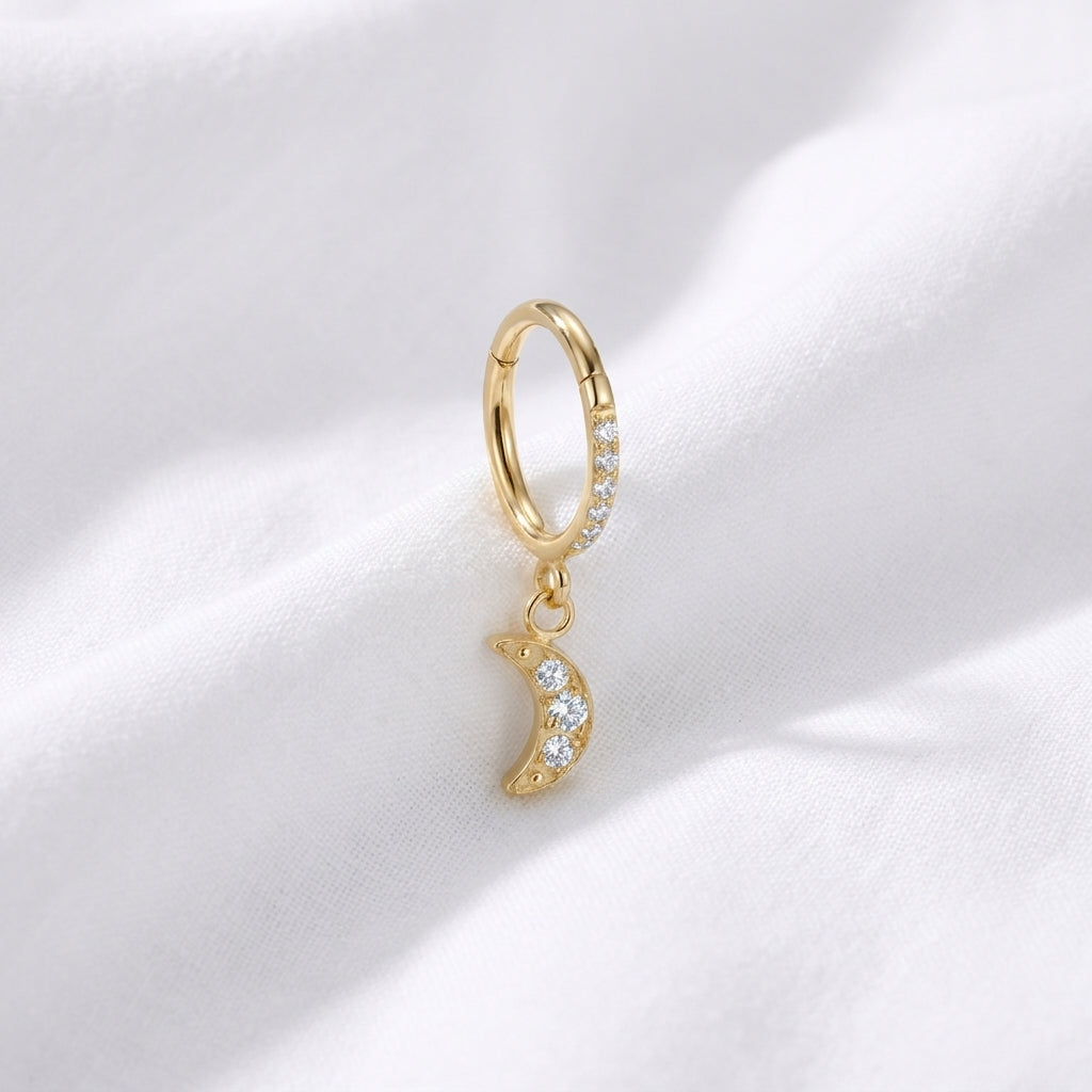 Clicker Doré Lune Pavé Zircon pour Piercing Lobe, Conch, Rook - vue 4