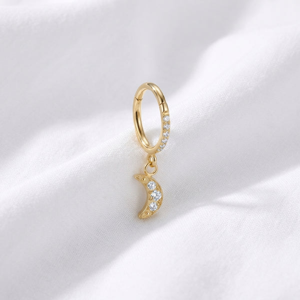 Clicker Doré Lune Pavé Zircon pour Piercing Lobe, Conch, Rook - vue 4