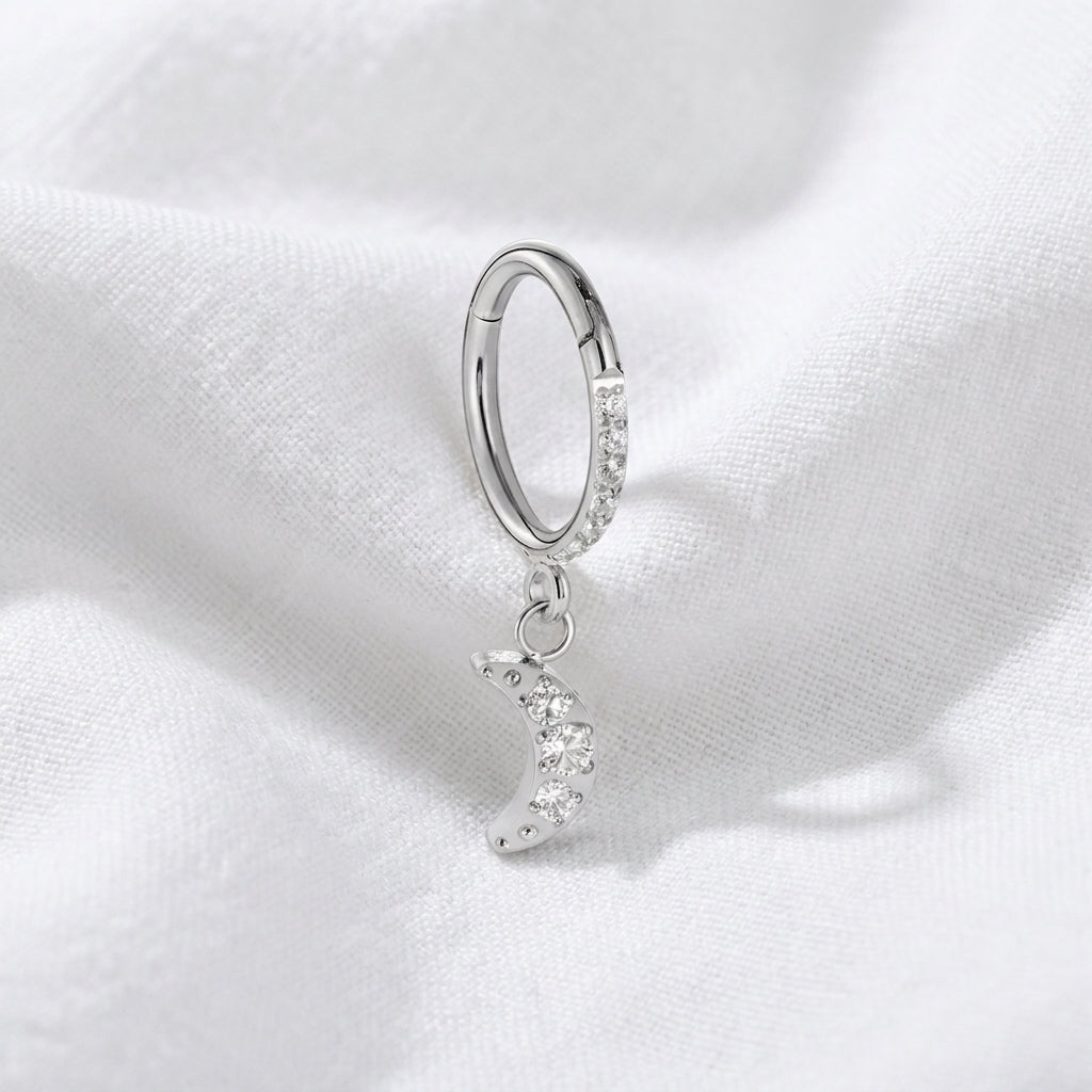 Clicker Doré Lune Pavé Zircon pour Piercing Lobe, Conch, Rook - vue 2