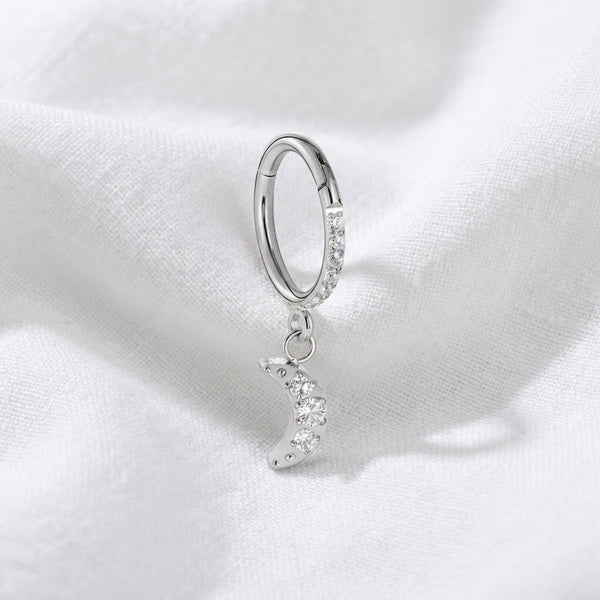 Clicker Doré Lune Pavé Zircon pour Piercing Lobe, Conch, Rook - vue 2