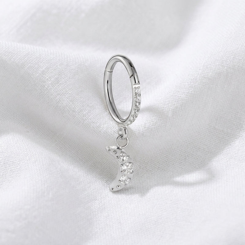 Clicker Doré Lune Pavé Zircon pour Piercing Lobe, Conch, Rook - vue 2