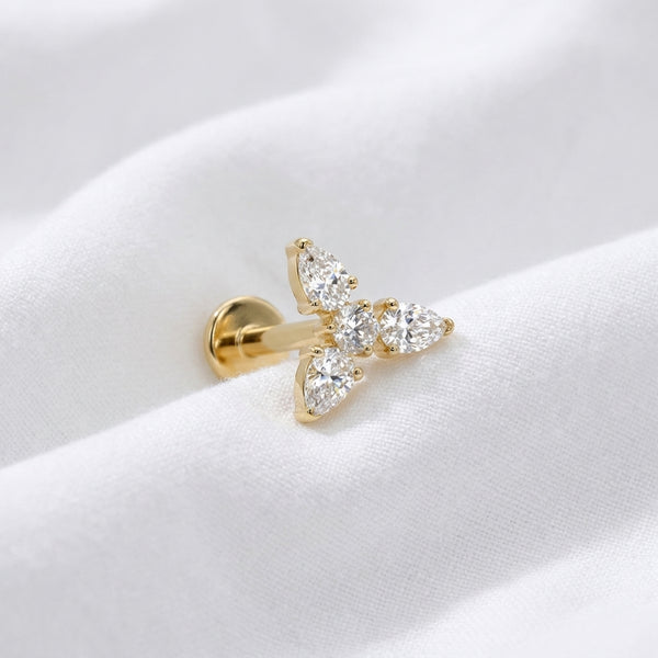 Piercing Labret Doré, Cluster Zircons Goutte pour Oreille - vue 4
