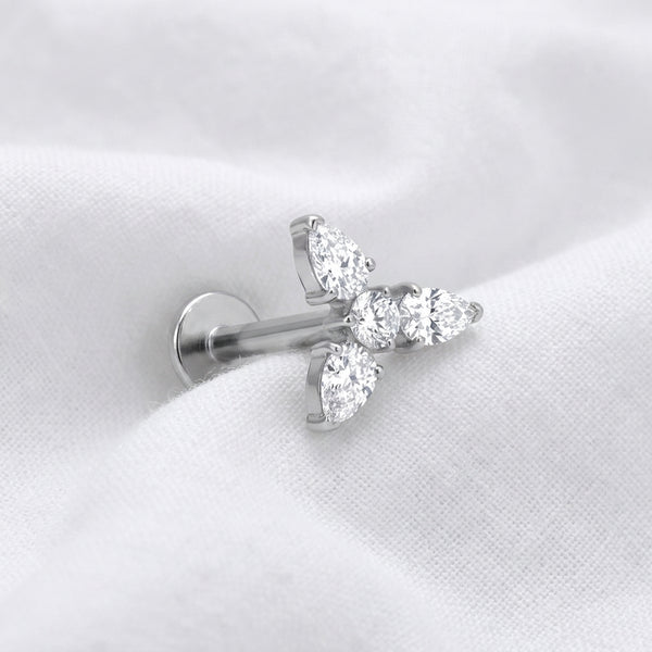 Piercing Labret Doré, Cluster Zircons Goutte pour Oreille - vue 2