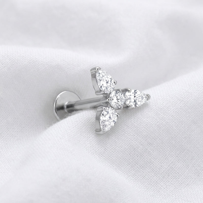 Piercing Labret Doré, Cluster Zircons Goutte pour Oreille - vue 2
