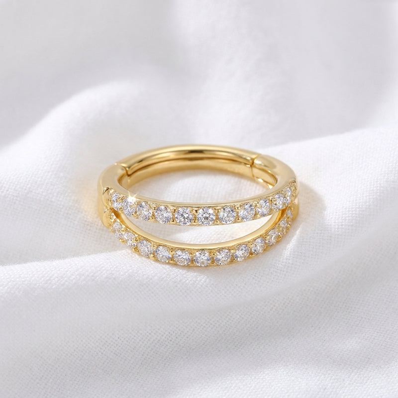 Piercing conch anneau doré double rail pavé de zircons - vue 4