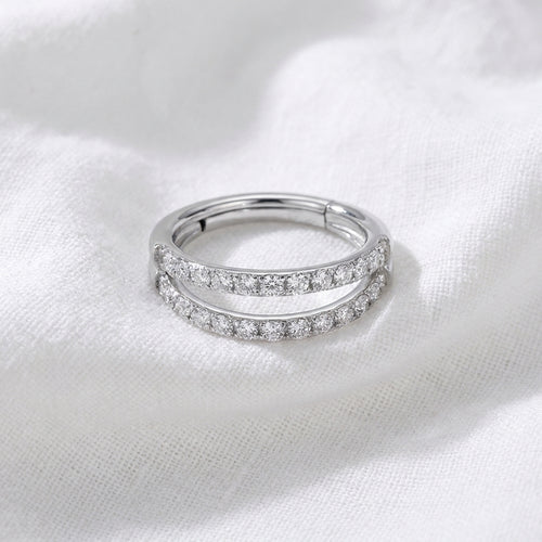 Piercing conch anneau doré double rail pavé de zircons - vue 2