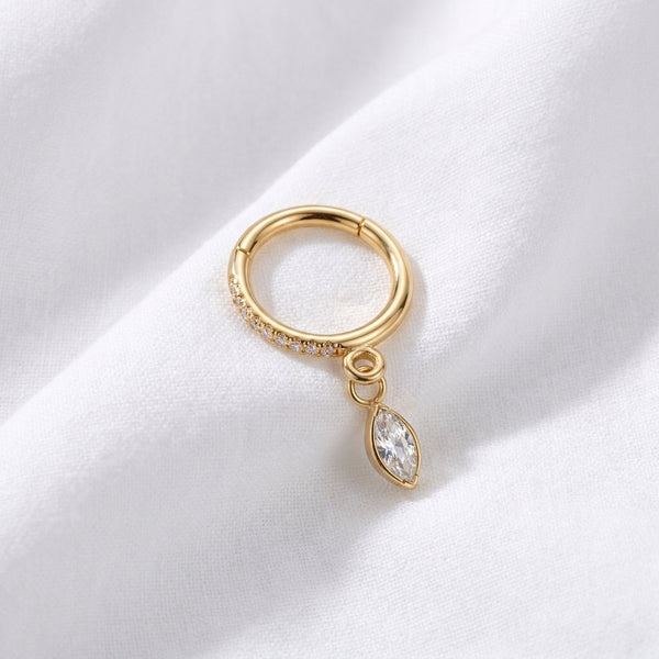 Piercing Conch Doré : Anneau Clicker Zircon et Pendentif Marquise - vue 4