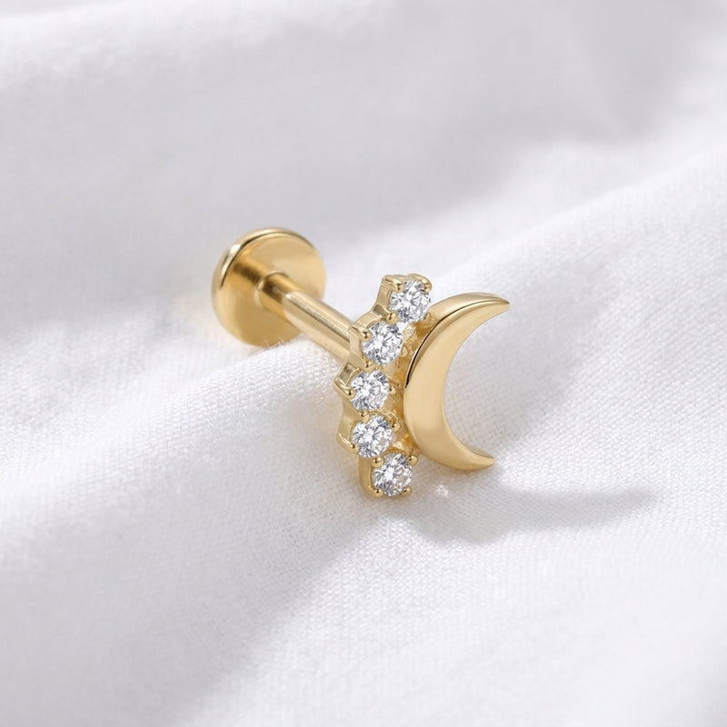 Piercing Labret Conch Lune Dorée 5 Zircones Scintillantes - vue 4