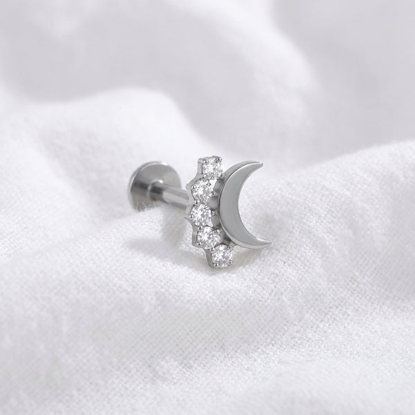 Piercing Labret Conch Lune Dorée 5 Zircones Scintillantes - vue 2