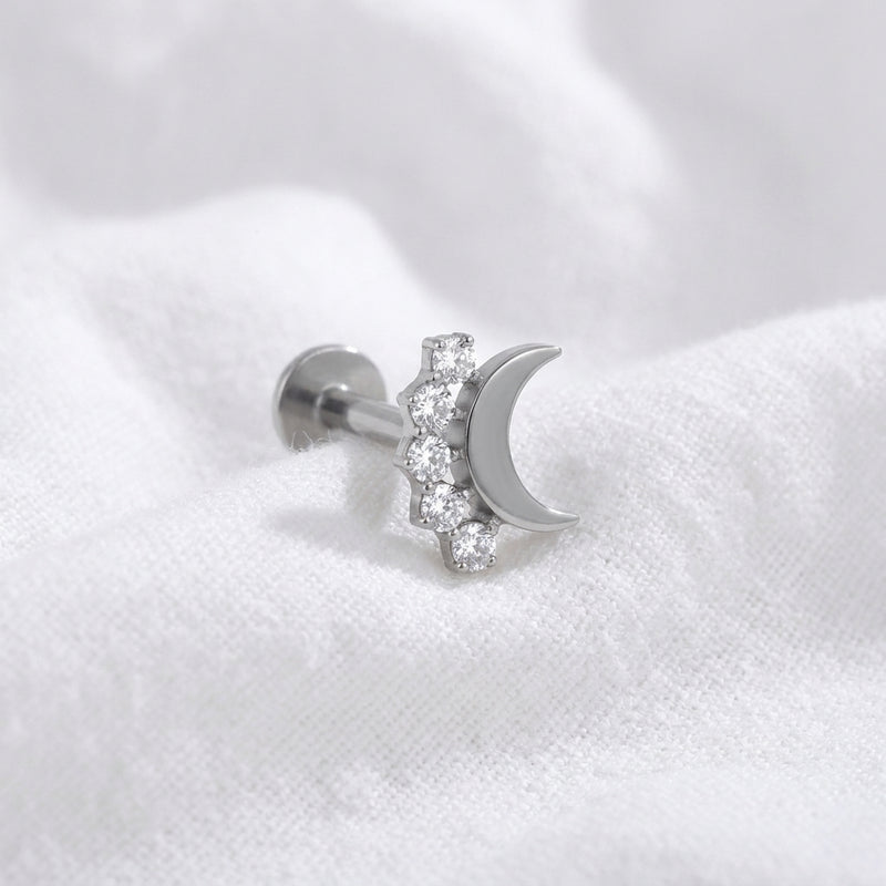 Piercing Labret Conch Lune Dorée 5 Zircones Scintillantes - vue 2